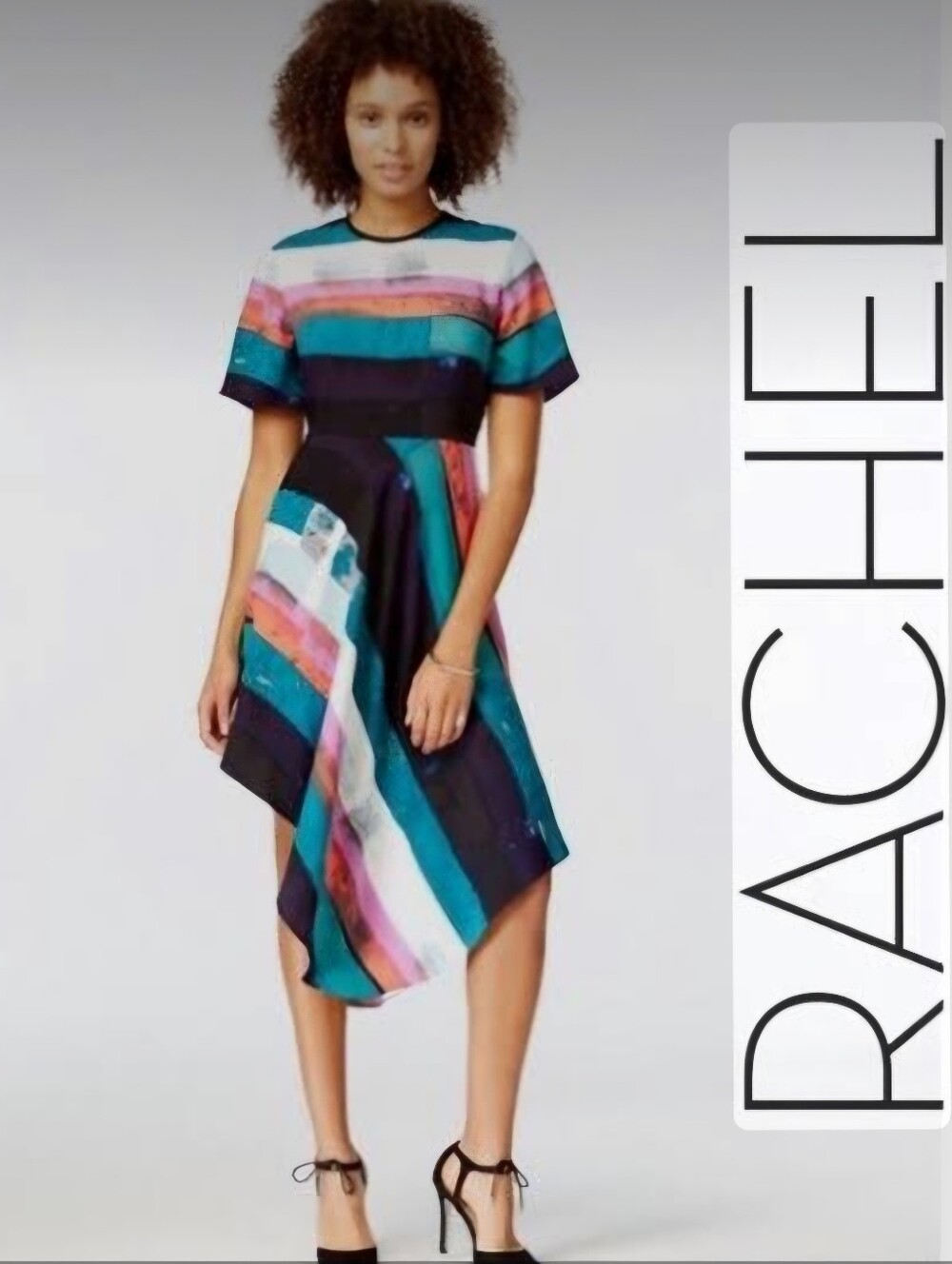 RACHEL Rachel Roy Striped Asymmetrical Dress